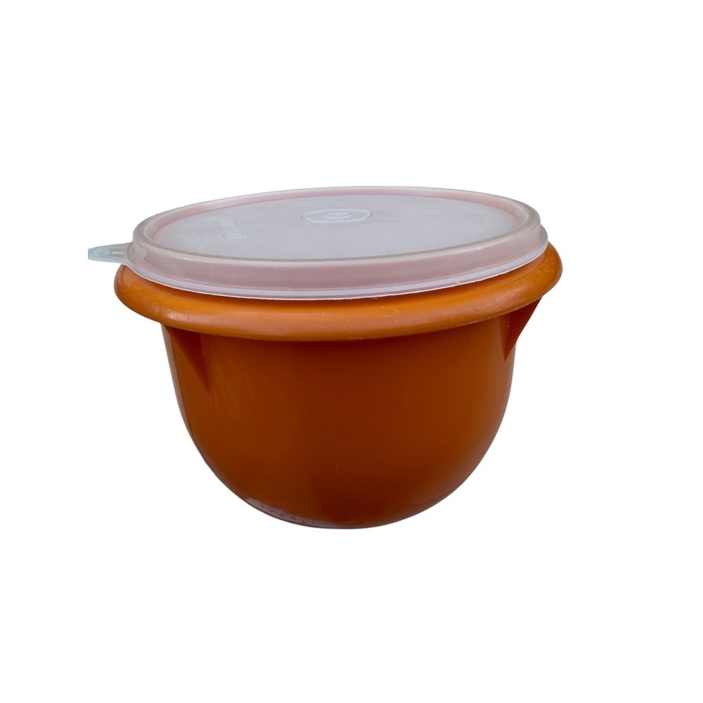 VTG Tupperware 4 Cup Mixing Storage Bowl 270-4 B Orange White Lid